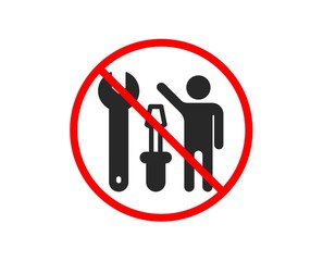 No or Stop. Spanner tool icon. Repairman service sign. Fix instruments symbol. Prohibited ban stop symbol. No repairman icon. Vector