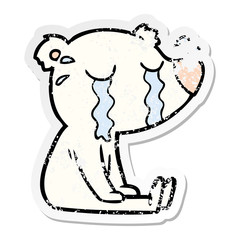 distressed sticker of a cartoon crying sitting polar bear