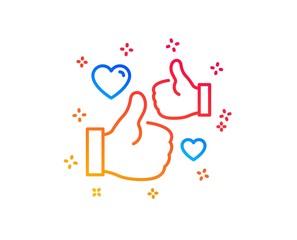Like line icon. Thumbs up with heart sign. Positive feedback, social media symbol. Gradient design elements. Linear like icon. Random shapes. Vector