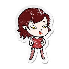 distressed sticker of a cute cartoon vampire girl