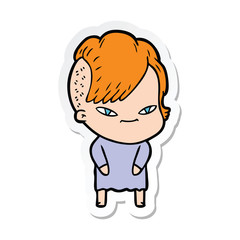 sticker of a cute cartoon girl with hipster haircut