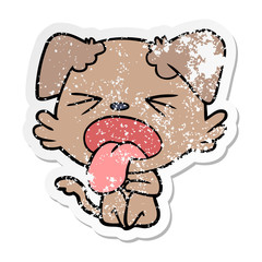 distressed sticker of a cartoon disgusted dog sitting