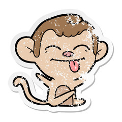 distressed sticker of a funny cartoon monkey