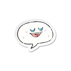 retro distressed sticker of a cute cartoon speech bubble
