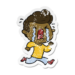 distressed sticker of a cartoon crying man