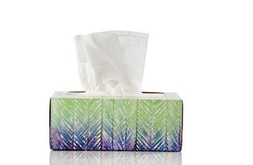 Box of tissues isolated on pure white background with reflection