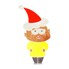 retro cartoon of a tired bald man wearing santa hat
