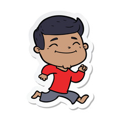 sticker of a happy cartoon man running
