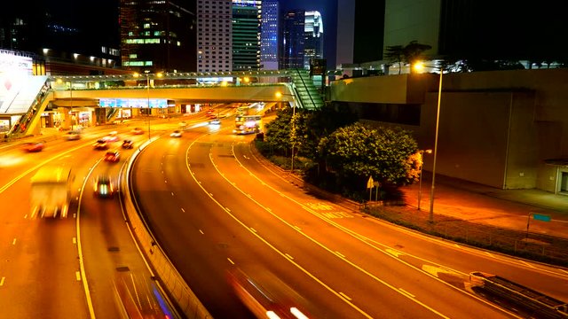 Hong Kong China Special Administrative Region Night Highway Traffic Timelapse