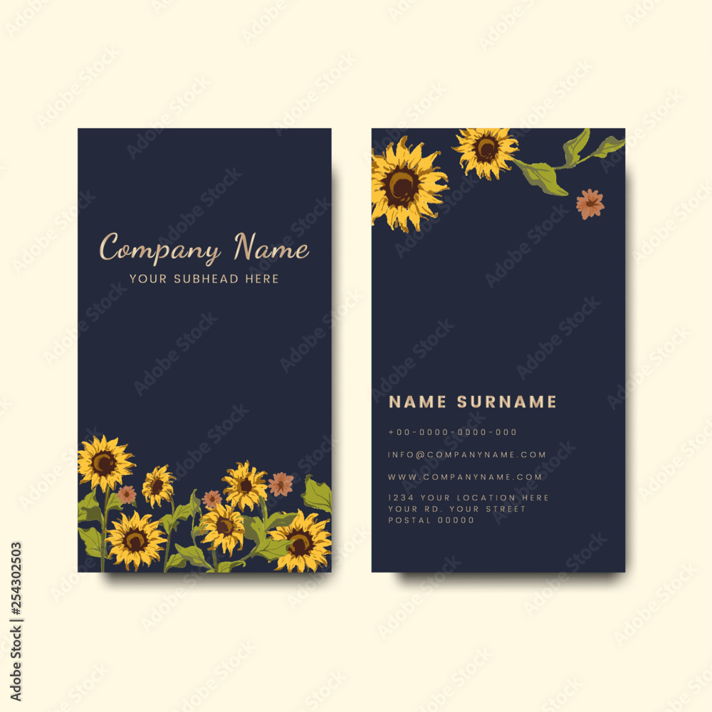 Poster Business card mockups with sunflower design