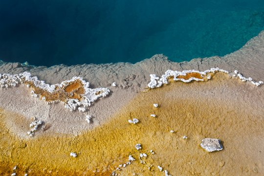 Mineral deposits at Blackpool, West Thumb Geyser Basin, Yellowstone National Park, Wyoming, USA, North America