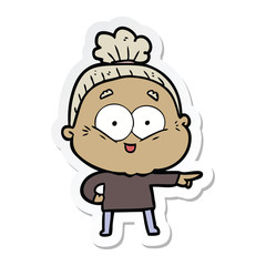 sticker of a cartoon happy old woman
