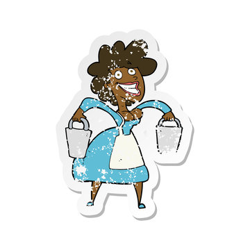 recommend clip art: retro distressed sticker of a cartoon milkmaid carrying buckets