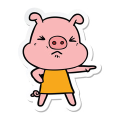 sticker of a cartoon angry pig