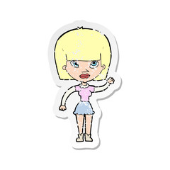 retro distressed sticker of a cartoon woman waving