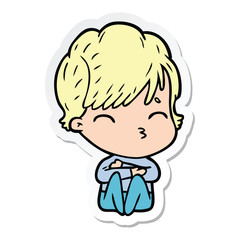 sticker of a cartoon woman thinking