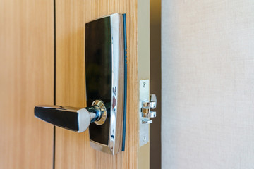 Hotel or apartment bedroom door used digital door lock for access control. Digital door lock access control systems good for security and protection of room