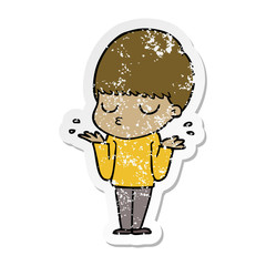 distressed sticker of a cartoon calm boy