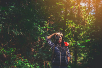 Woman traveling tourist hiking holiday, wild adventure