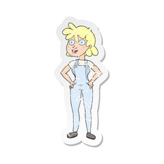 retro distressed sticker of a cartoon farmer girl