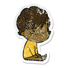 distressed sticker of a cartoon frustrated woman