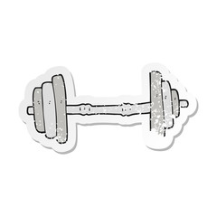 retro distressed sticker of a cartoon barbell