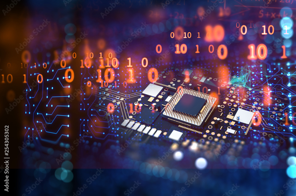 Poster 3d rendering of futuristic blue circuit board