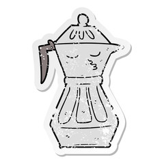 distressed sticker of a cartoon coffee pot