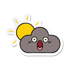 sticker of a cute cartoon storm cloud and sun