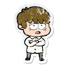 Fototapeta premium distressed sticker of a cartoon exhausted boy