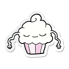 sticker of a cartoon cupcake