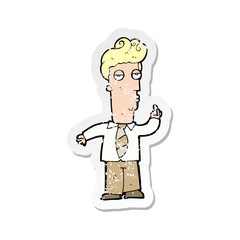 retro distressed sticker of a cartoon bored man asking question