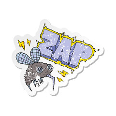 retro distressed sticker of a cartoon fly zapped