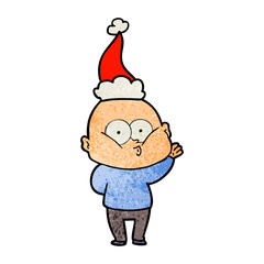 textured cartoon of a bald man staring wearing santa hat