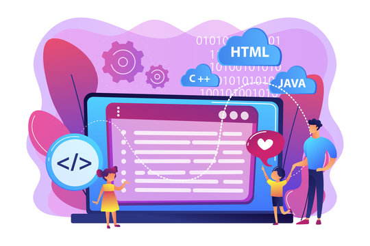 Computer programming camp concept vector illustration.