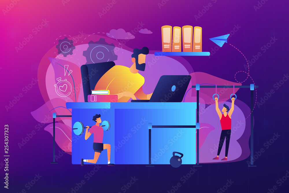 Wall mural fitness-focused workspace concept vector illustration.