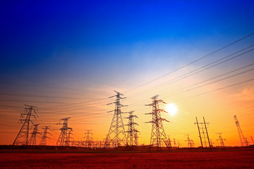 Electric tower, silhouette at sunset