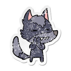 distressed sticker of a angry wolf cartoon
