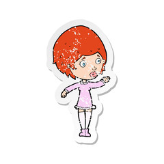 retro distressed sticker of a cartoon pretty woman