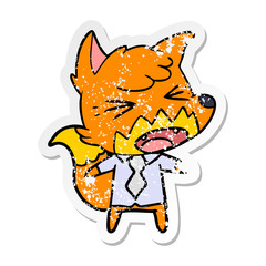 distressed sticker of a angry cartoon fox boss