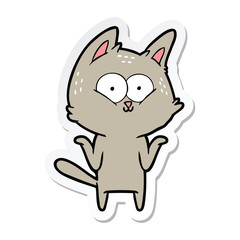 sticker of a cartoon cat shrugging shoulders