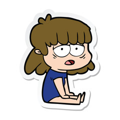 sticker of a cartoon tired woman