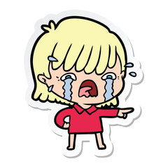 sticker of a cartoon girl crying