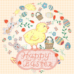 illustration in childrens_9_style on the theme of Easter, circular ornament for decoration and design