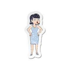 retro distressed sticker of a cartoon woman with hands on hips