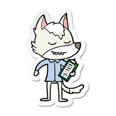 sticker of a friendly cartoon wolf with notes