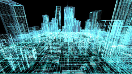 Digital city concept, complex city structure, modern city