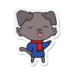sticker of a cartoon dog sticking out tongue