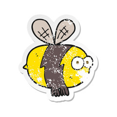retro distressed sticker of a cartoon bee