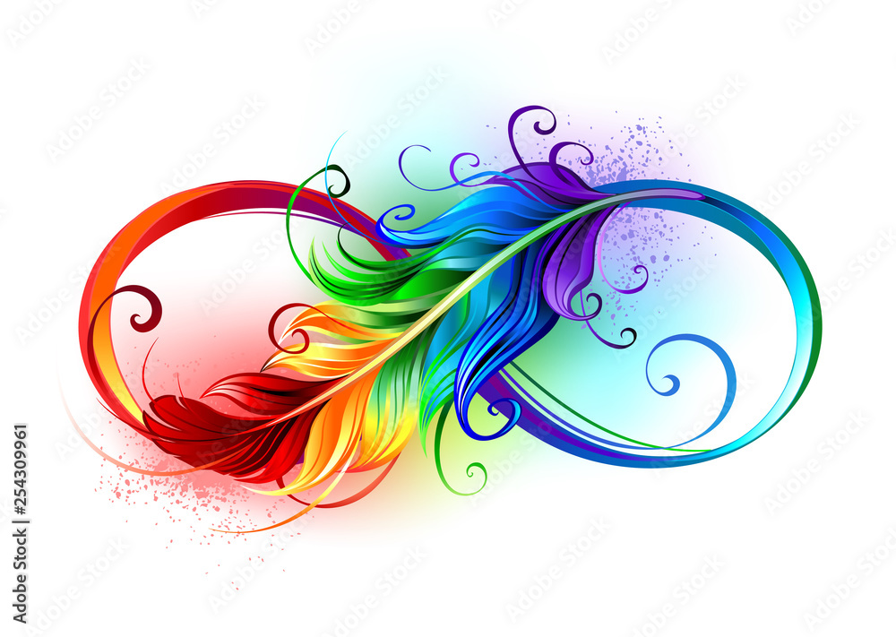 Sticker Infinity symbol with rainbow feather